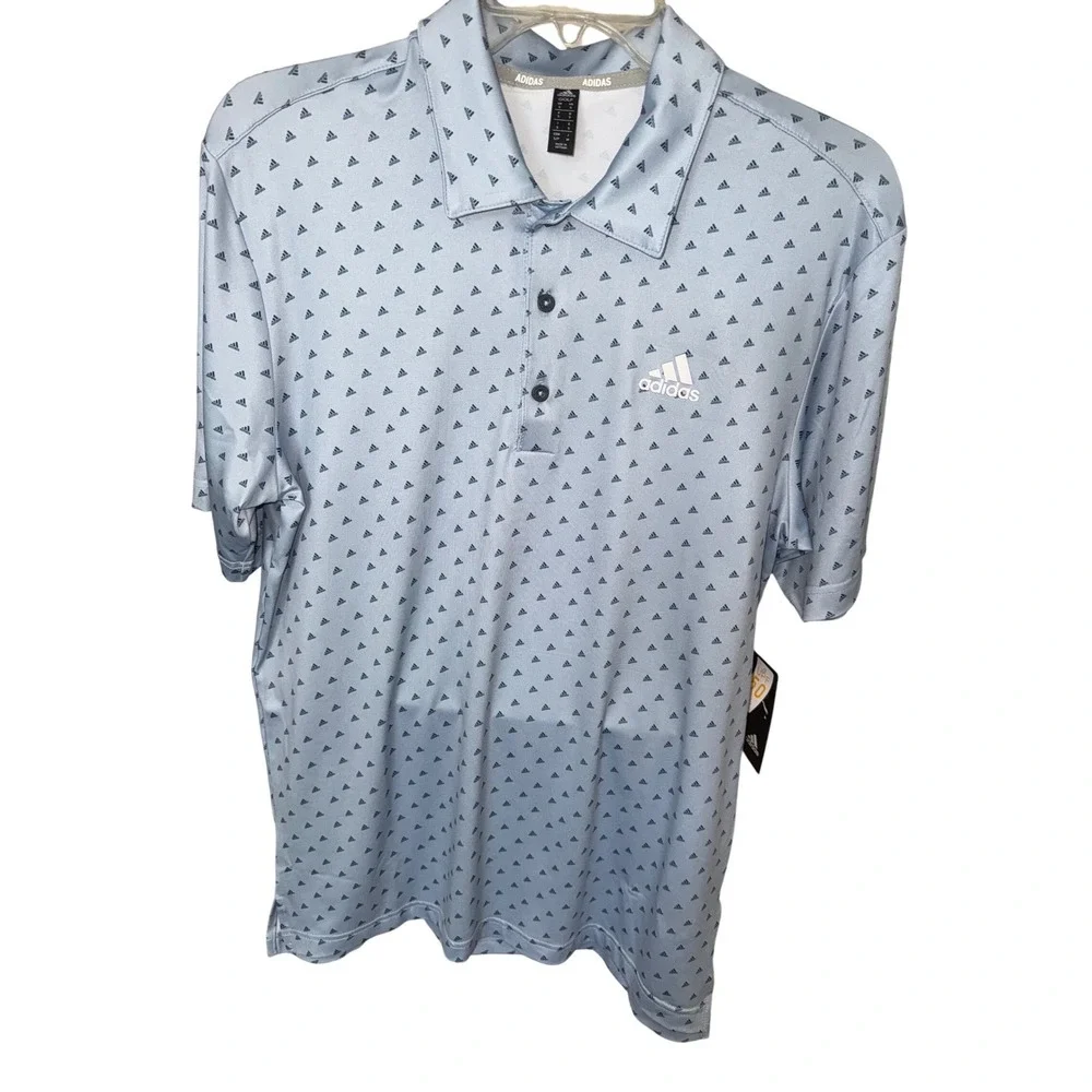Adidas Polo‎ Golf Shirt Adi-Print Logo ULT Moon Blue Men's Size S UPF50